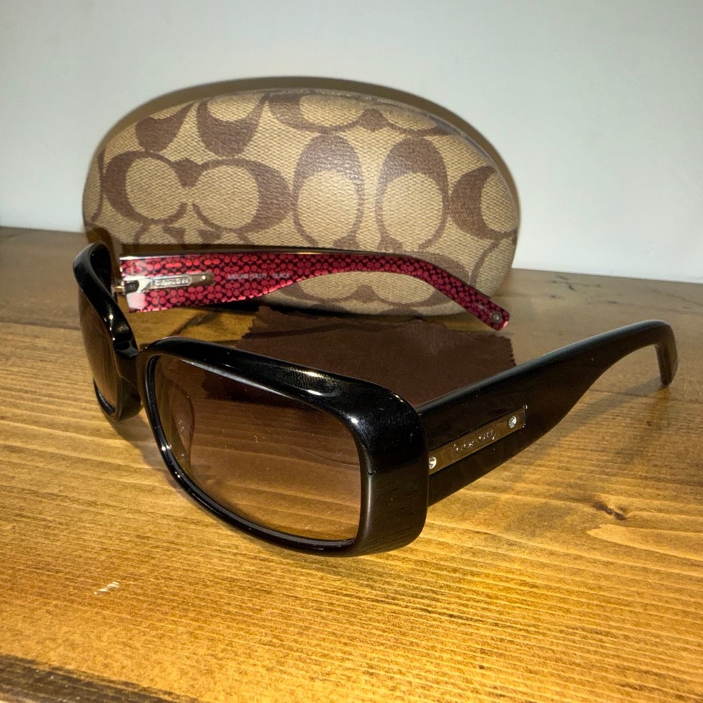 Coach Megan S427 Black Sunglasses 55-17-135 Signature Red Interior Case Cloth
